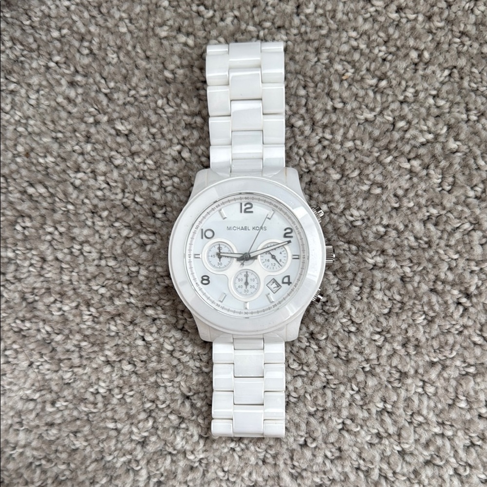 Michael Kors Women’s White and Silver Chronograph Watch